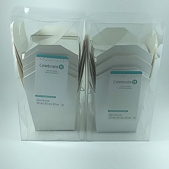 Chinese Take Out Boxes Paper Metal Handles White 4" X 4" Party Supplies qty 13 - Picture 3 of 9